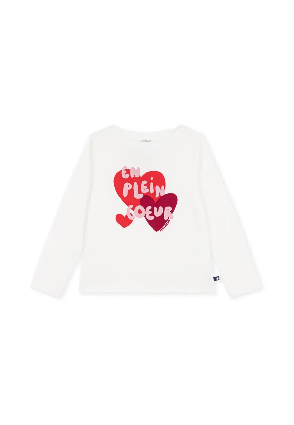 Детская футболка с длинными рукавами и узором в виде сердечек Petit Bateau, Marshmallow