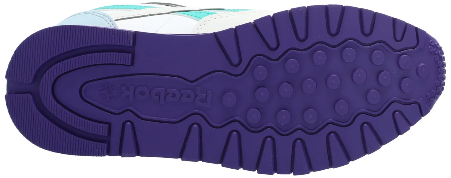 Детские кроссовки для девочек с цветовыми блоками Reebok Kid's Classic Leather, Barely Grey Dynamic Purple Bold Pink — фото 4