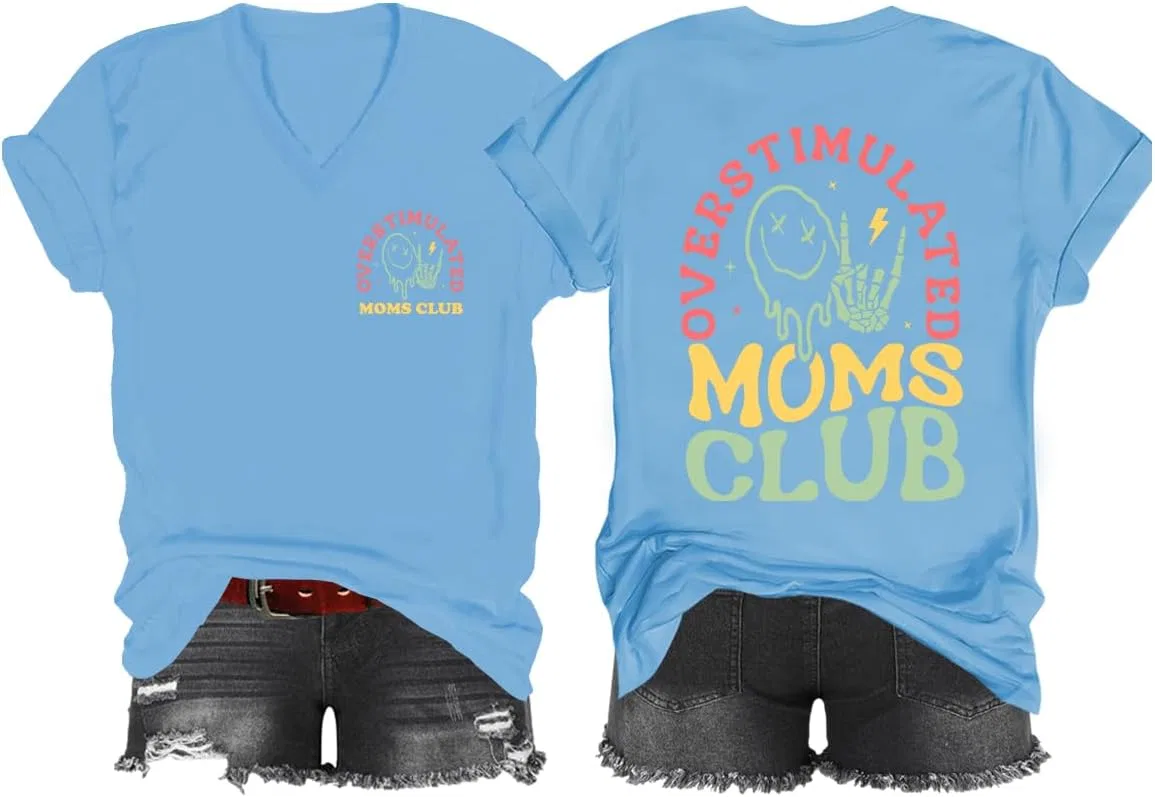 Футболка с принтом Overstimulated Moms Club, Sky Blue