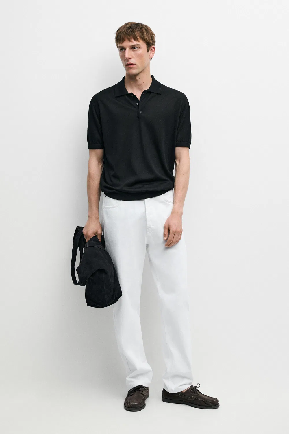 Поло Massimo Dutti Wool Blend Knit Shirt, черный