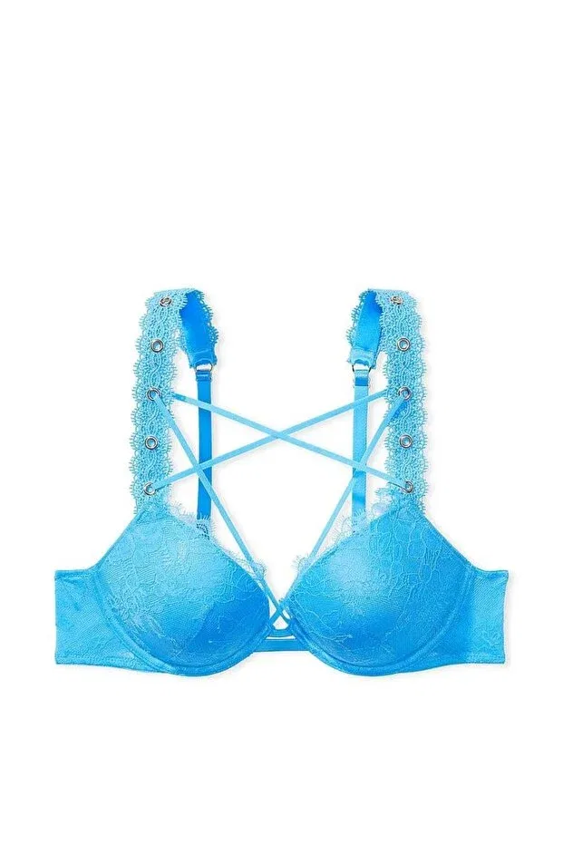 Женский бюстгальтер с кружевом Rose lace push-up bra Victoria'S Secret, Blue — фото 4