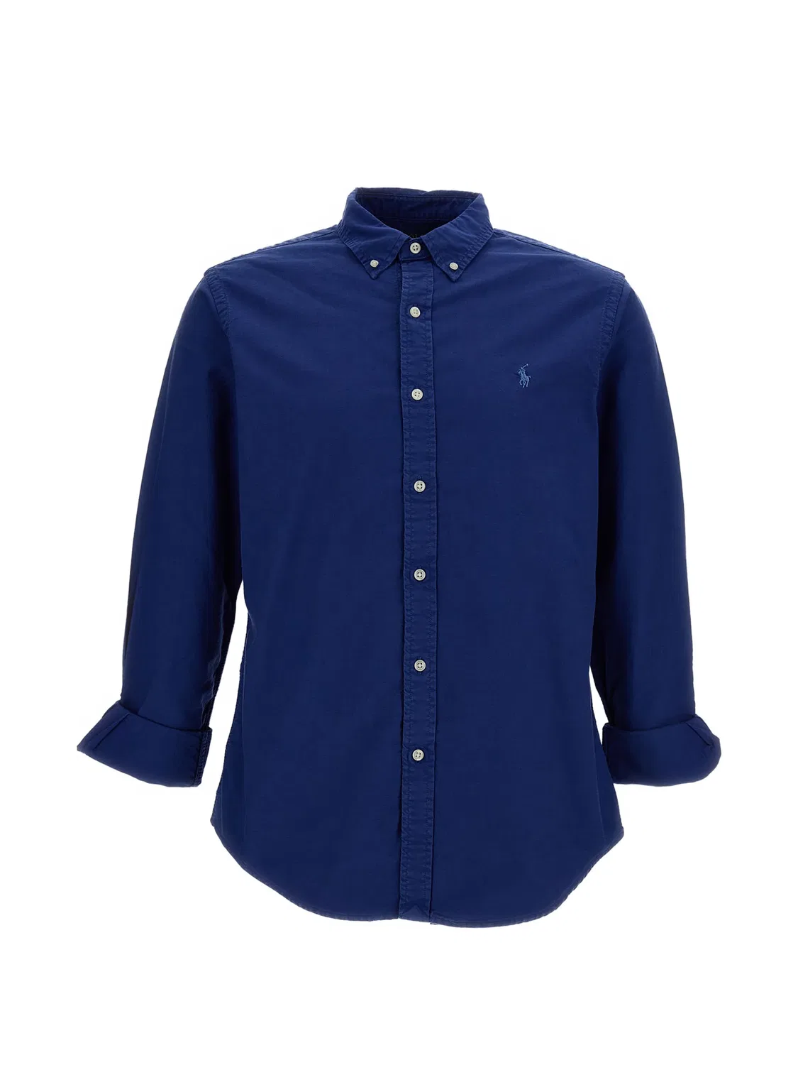 Хлопковая рубашка с вышитым логотипом, синяя Polo Ralph Lauren, синий