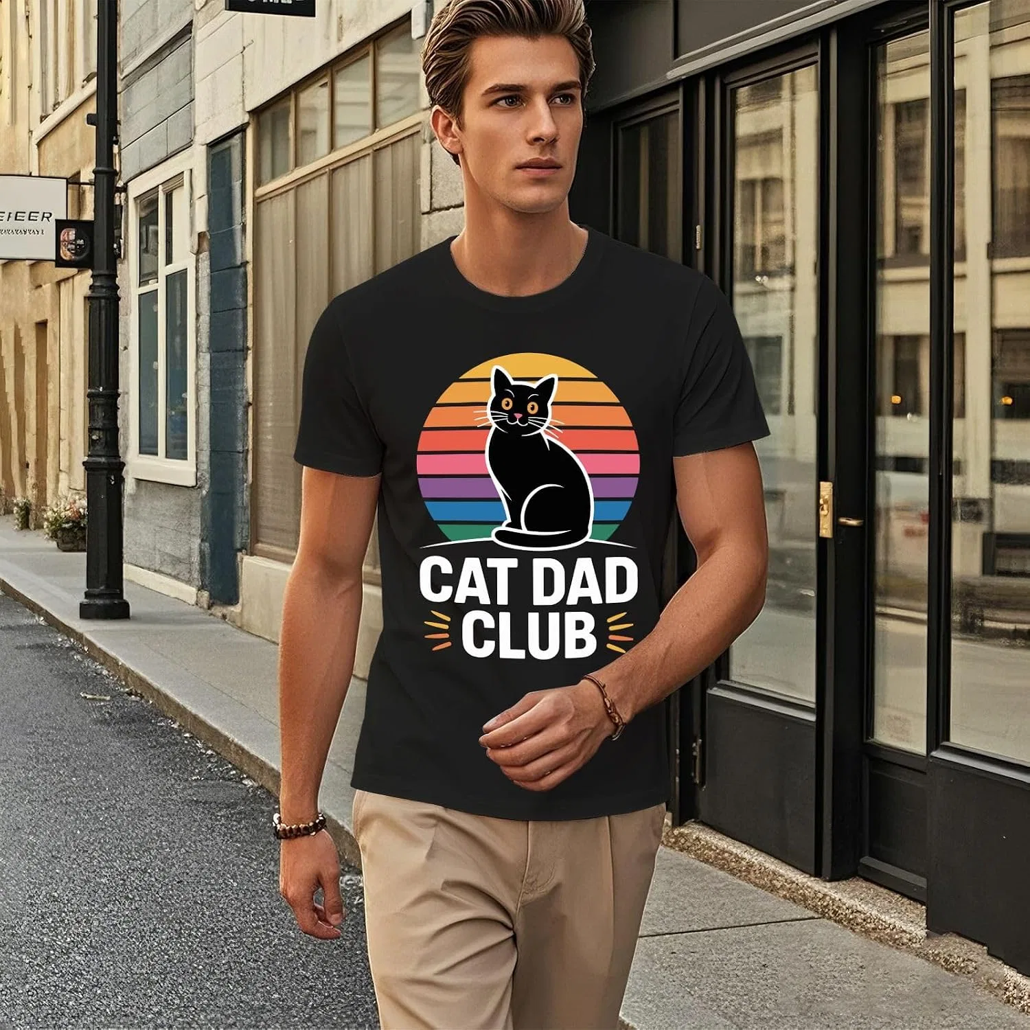 Мужская футболка с принтом CAT DAD Club, Allblack — фото 4