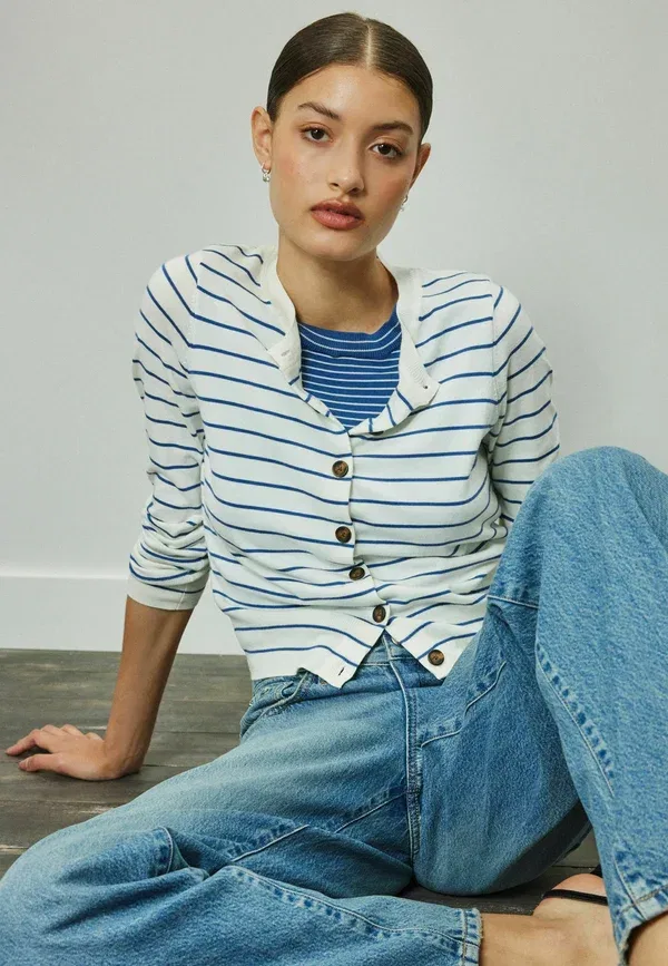 Кардиган с узором в полоску Cardigan Next, ecru темно-синий stripe — фото 4