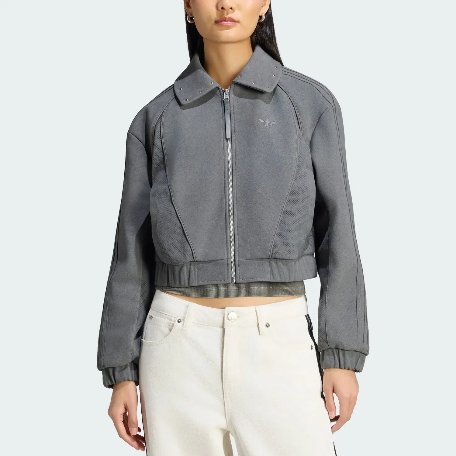 Женская куртка с лацканами Dark Gray Adidas Originals, Темно-серый — фото 4