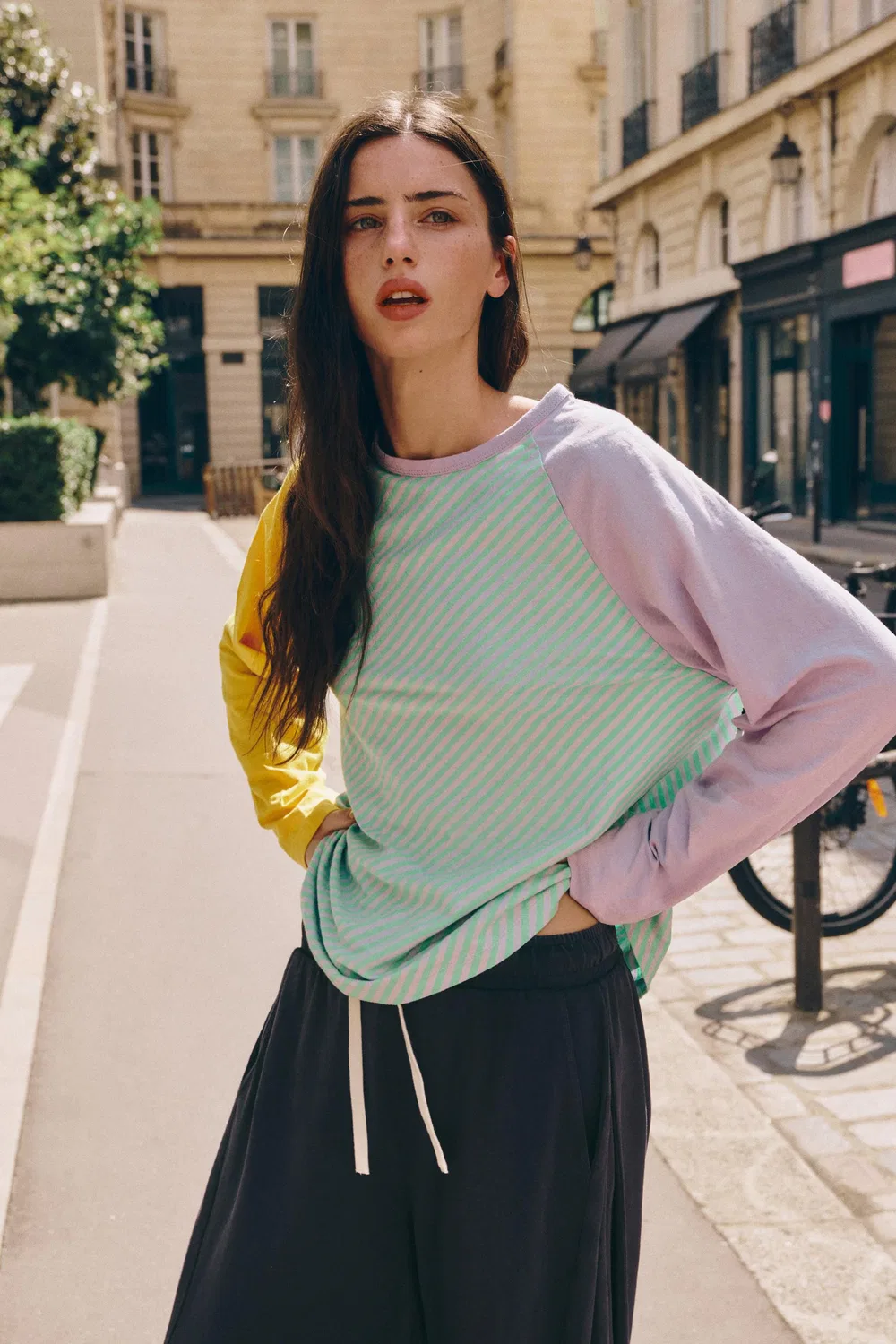 Футболка из хлопка и льна, трехцветная ZARA, Light green — фото 2
