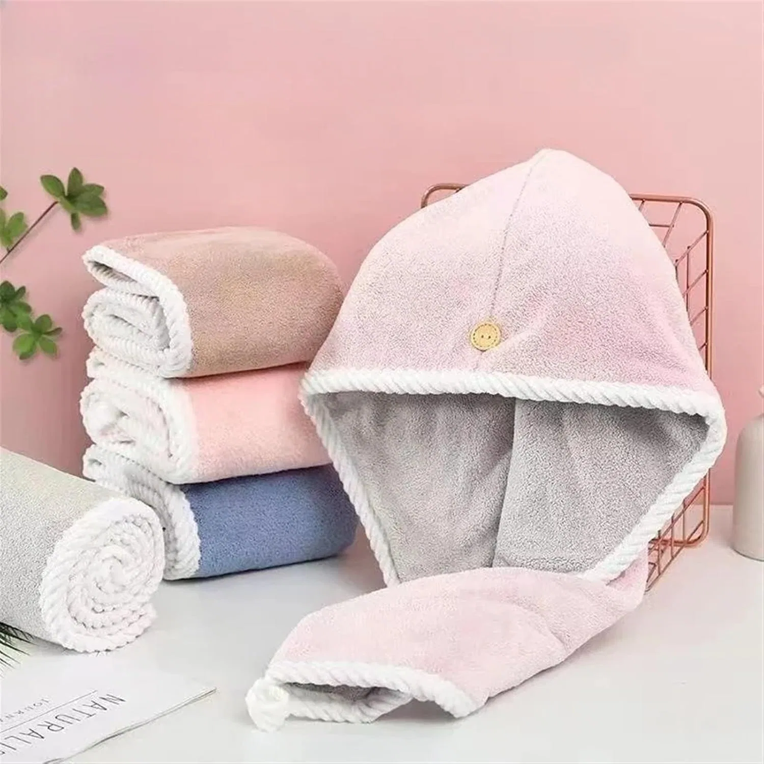 Шапочка для душа AYWTIUN, двойной слой, велюр, Green And Pink — фото 2