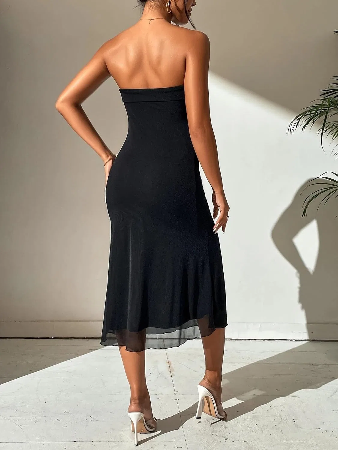 Женское летнее миди-платье без бретелей Backless Tube, Black — фото 2