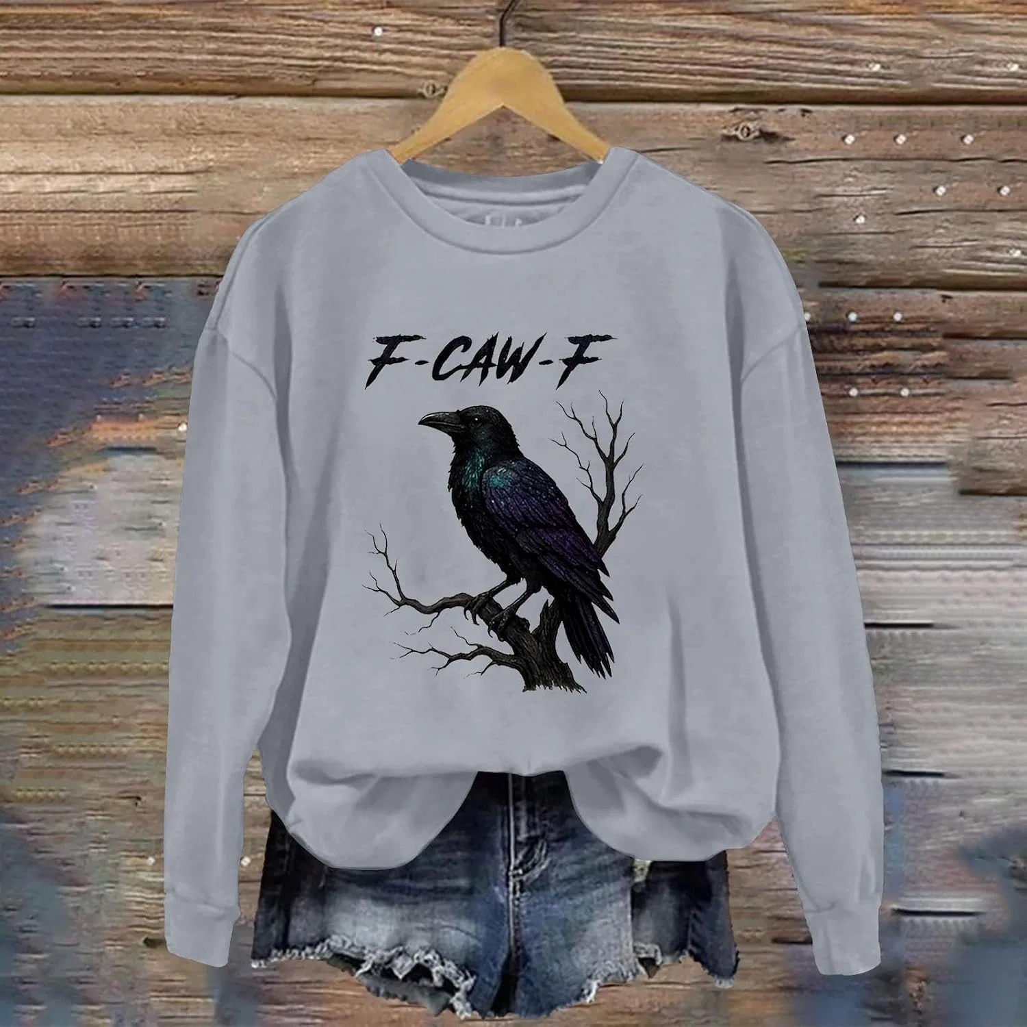 Женский свитшот с принтом, модель Caw F Crow, серый — фото 2