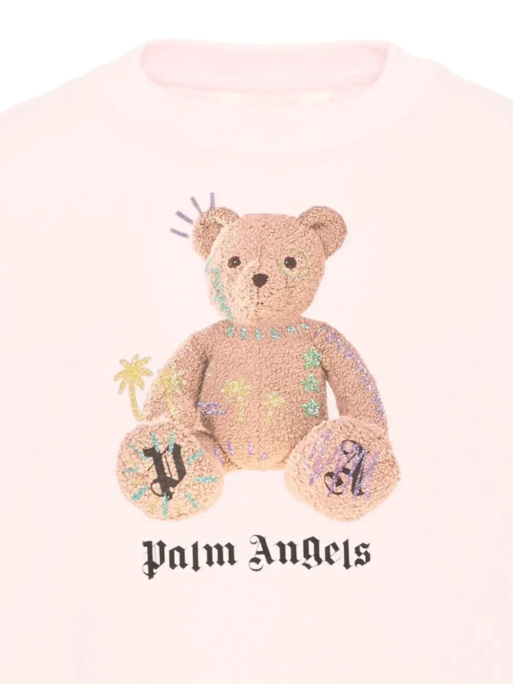Футболка с принтом медведя и логотипом Palm Angels Kids, розовый — фото 3