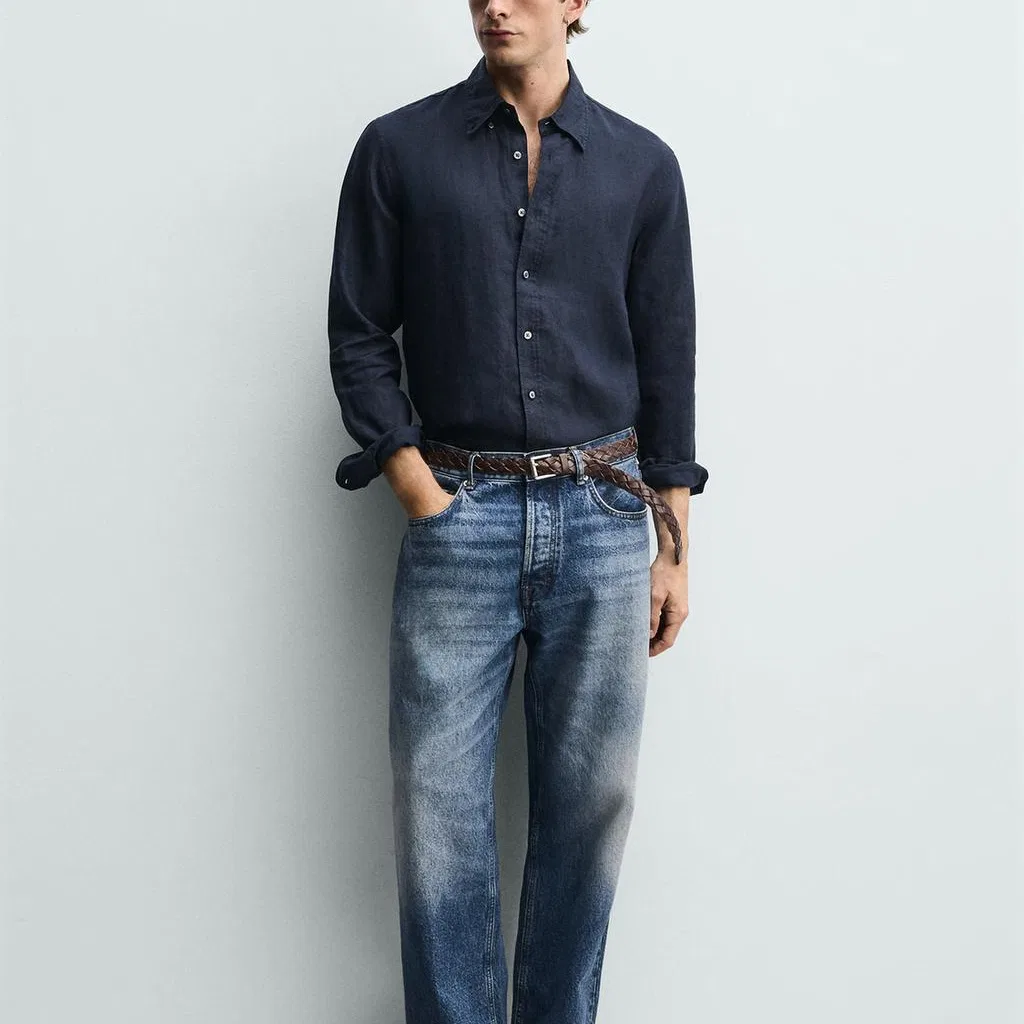 Мужская рубашка с длинным рукавом Deep Sea Blue ZARA, Deep Sea Blue — фото 4