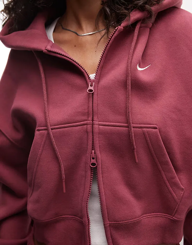 Укороченная толстовка Nike Studio Fleece средней плотности на молнии, розовый — фото 3
