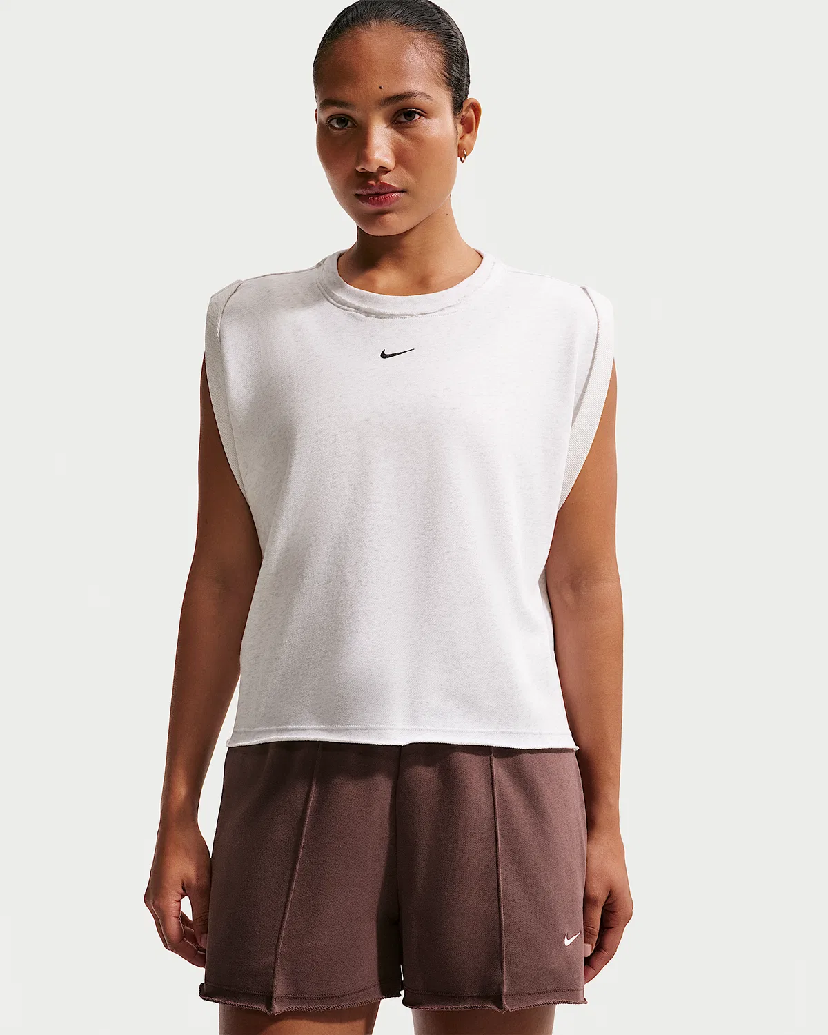 Женская свободная майка Nike Sportswear Chill Terry, Birch Heather/Black — фото 3