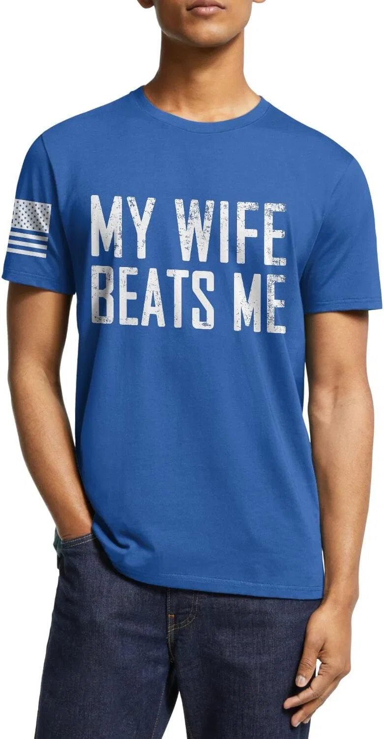 Мужская футболка с принтом My Wife Beats Me, Blue
