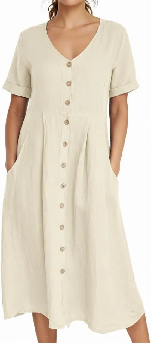 Женское летнее платье миди A-line V-neck, White