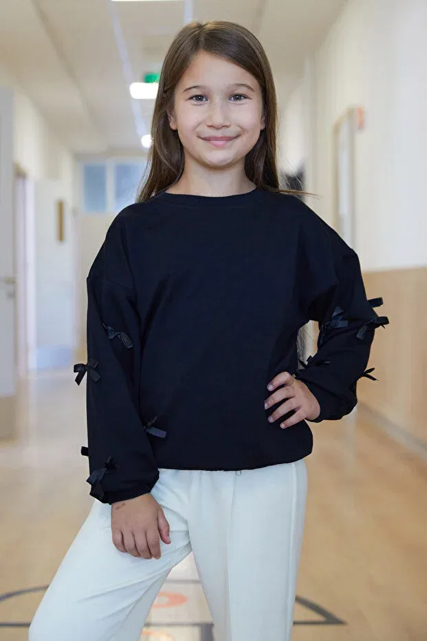 Детское худи для девочек с длинным рукавом Fulla Moda, Black — фото 4