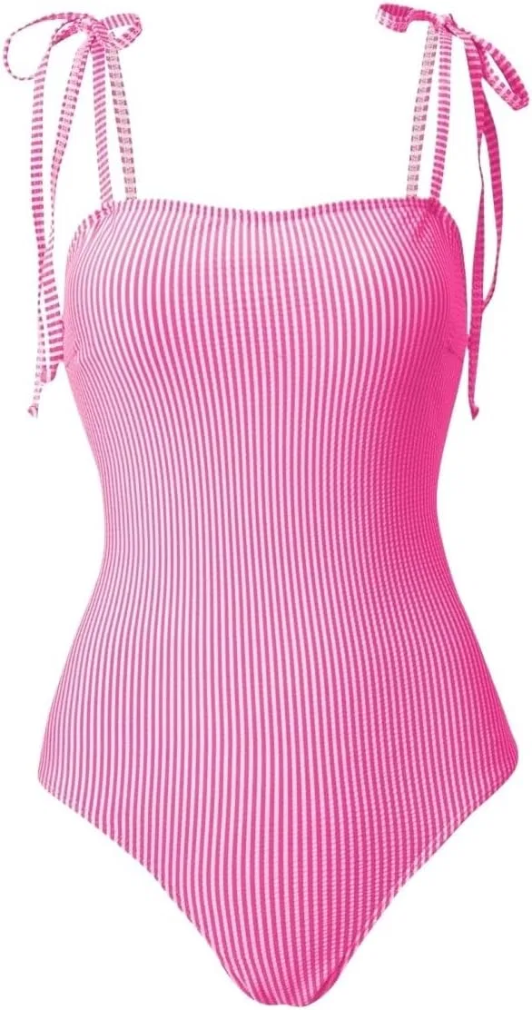 Женский монокини с полосками и завязками, Hot Pink