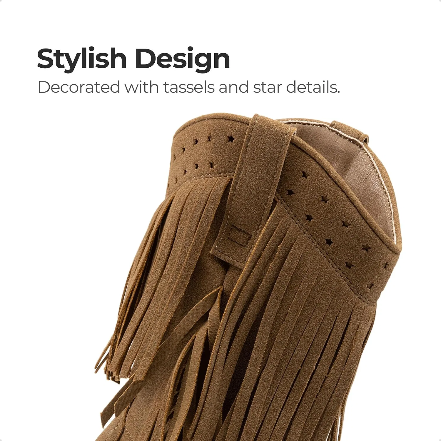 Детские сапоги для девочек с бахромой и кисточками Tassel Fringe DREAM PAIRS, Brown — фото 4