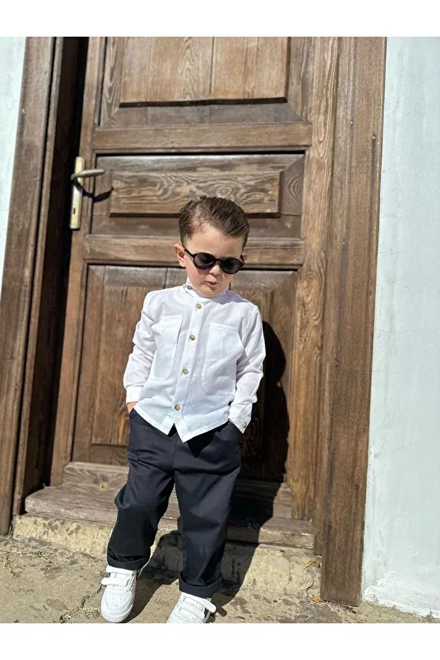 Детская рубашка для мальчиков хлопковая Favorimkids, White — фото 4