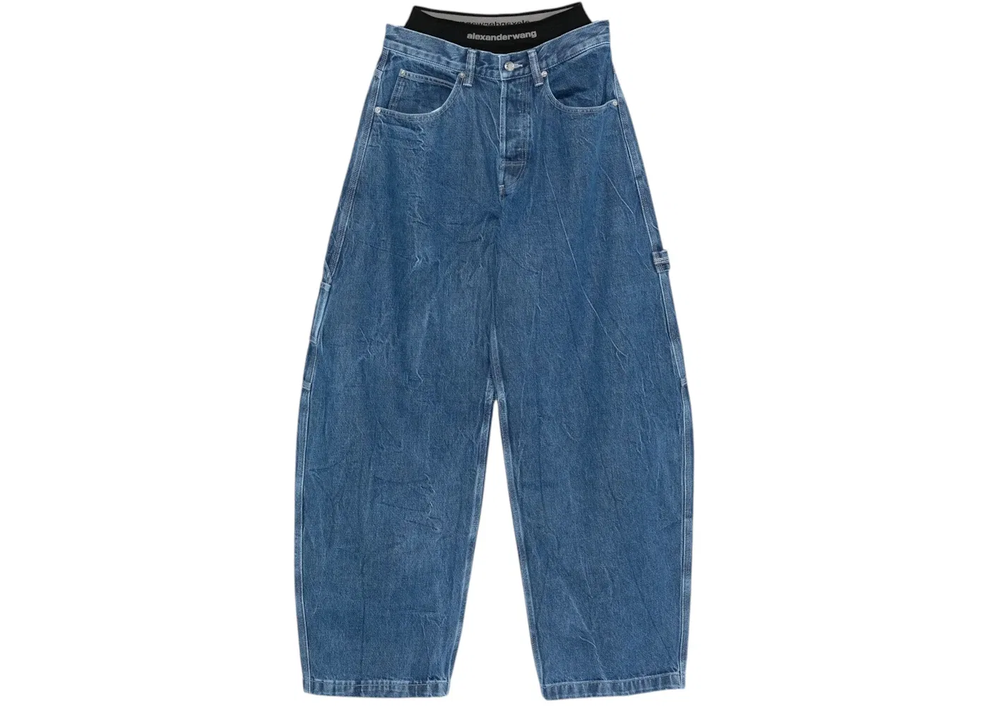 Женские джинсы с завышенной талией оверсайз Logo Elastic Prestyled Mid Rise Oversized Alexander Wang, Deep Blue