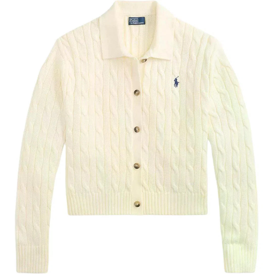 Женский трикотажный пуловер с поло-воротником Club Cream Polo Ralph Lauren, Club Cream