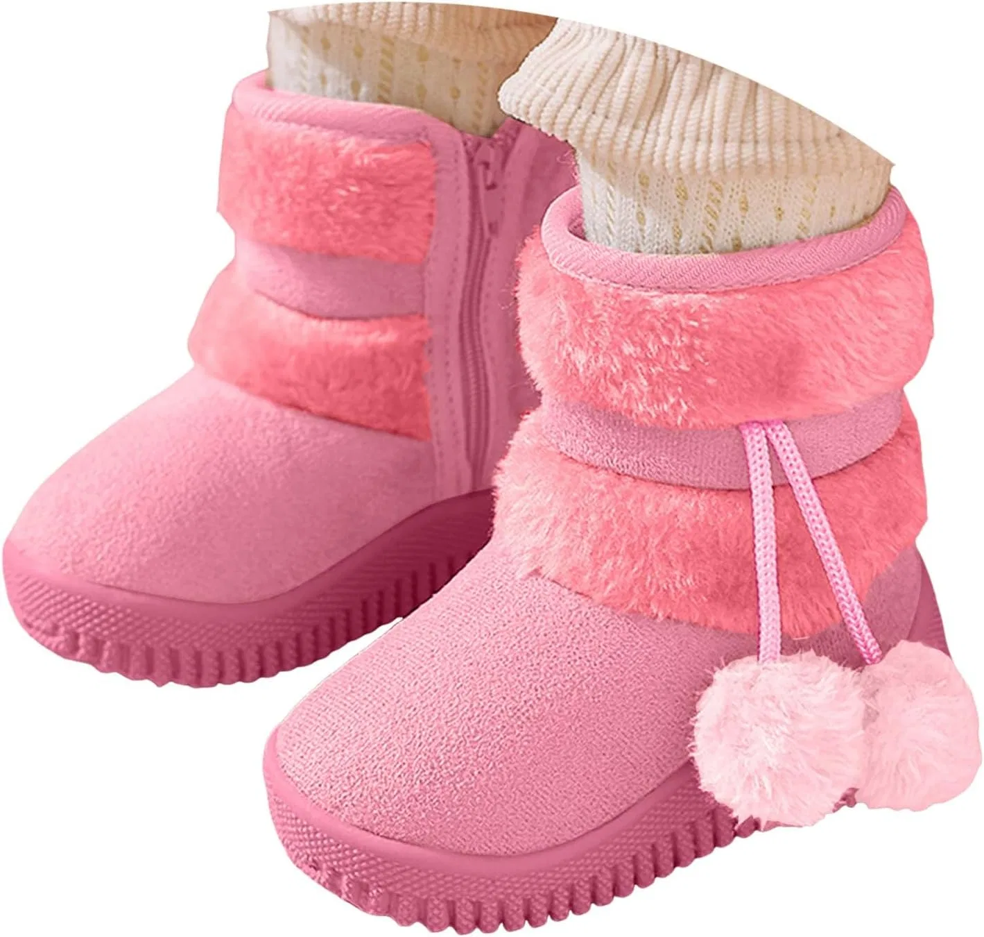Детские зимние сапоги для девочек и мальчиков с мехом, Pink