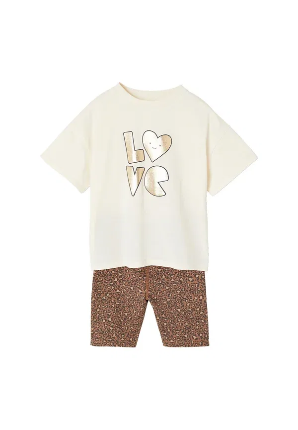 Комплект: футболка и шорты с принтом Animal print Madchen set Vertbaudet, Wollweiß, белый