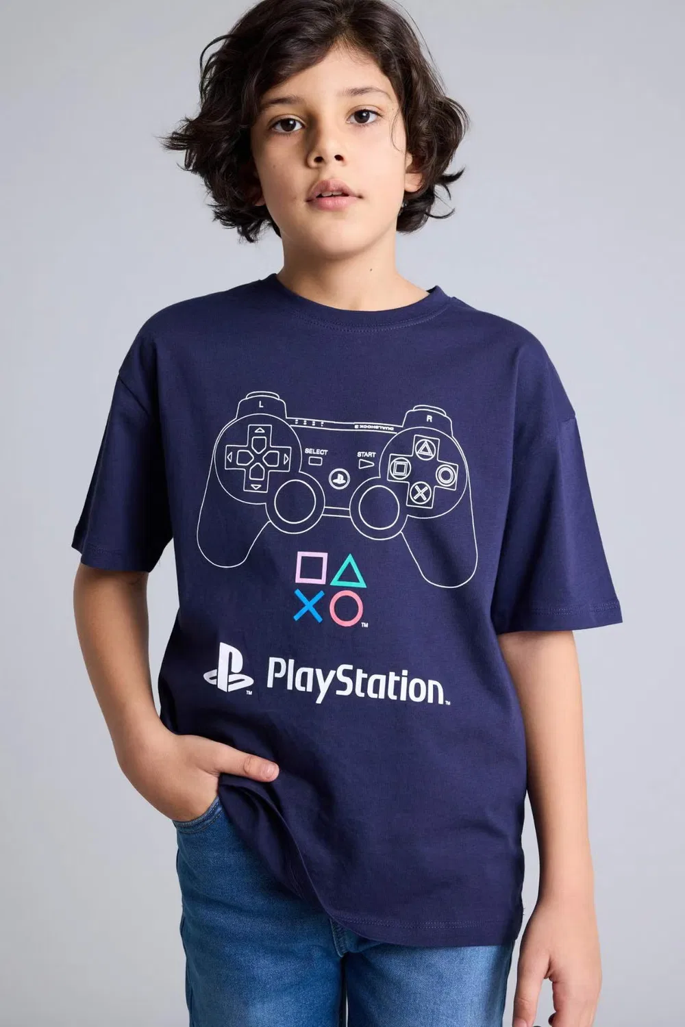 Футболка оверсайз с принтом PlayStation Defacto, темно-синяя — фото 4