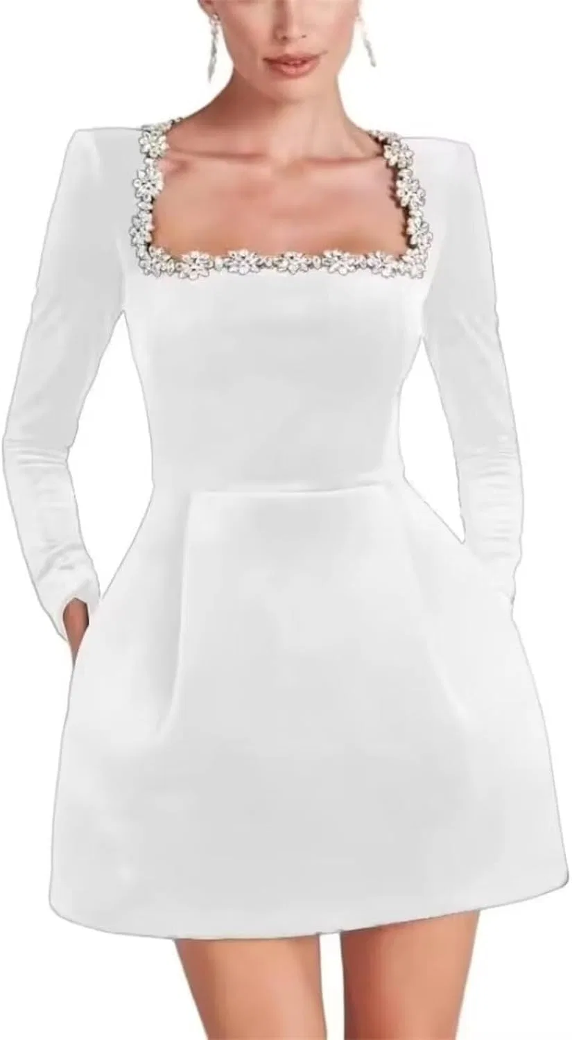 Женское вельветовое свадебное платье с длинными рукавами MSW02, White