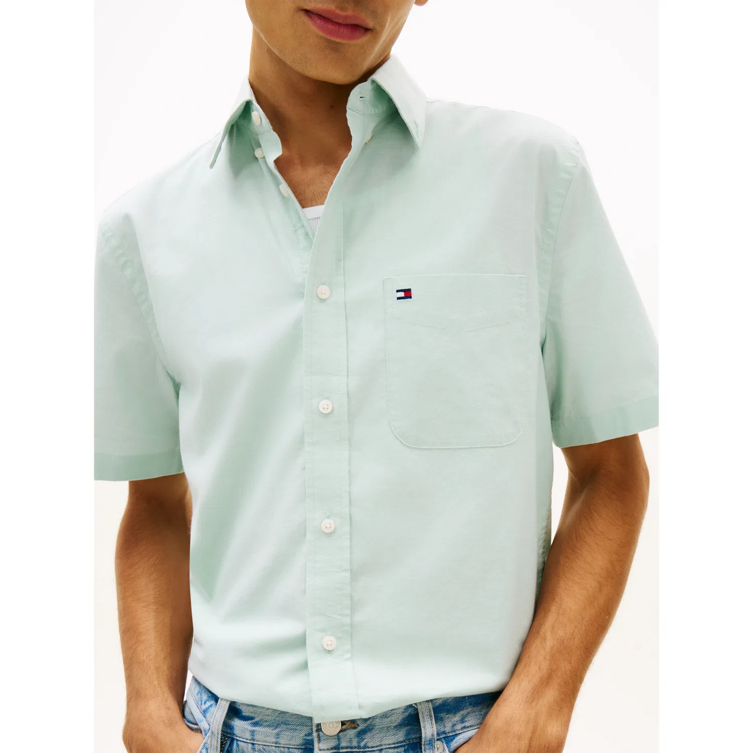 Мужская рубашка с коротким рукавом regular fit Tommy Hilfiger, Crushed Mint — фото 2
