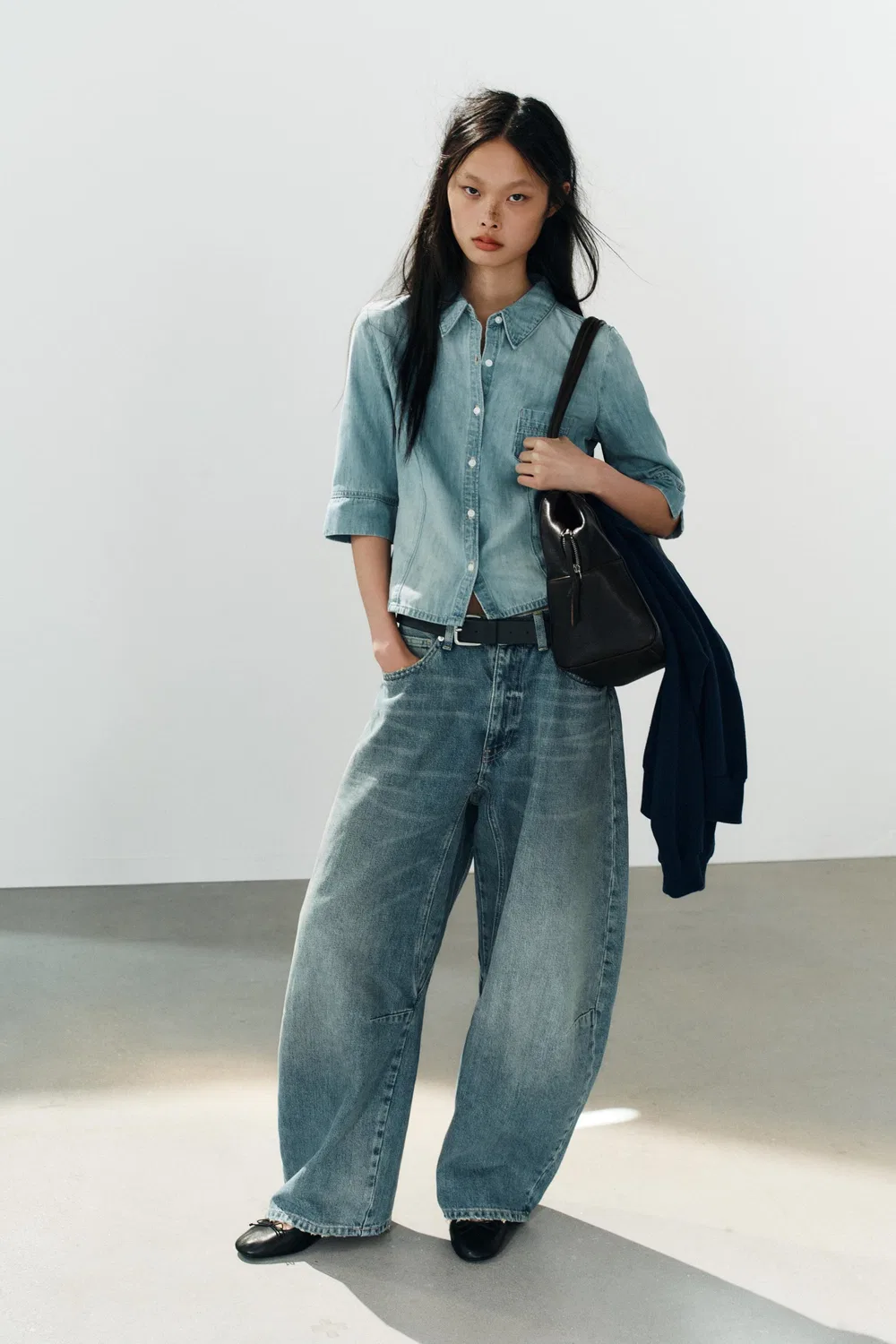 Джинсовая рубашка TRF приталенного кроя ZARA, Light blue