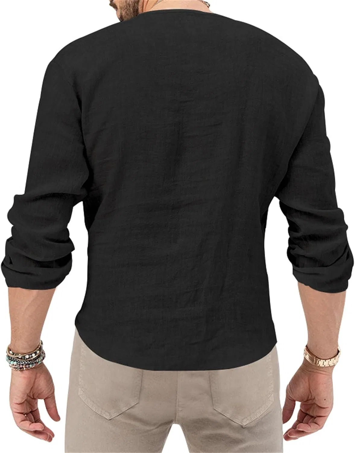 Мужская футболка с глубоким V-образным вырезом Plain L/S, Black — фото 4