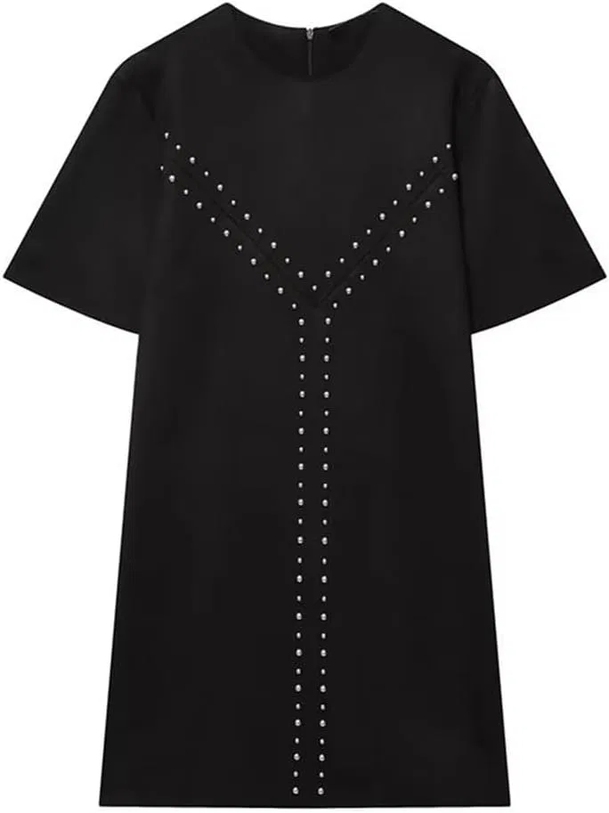 Женское мини-платье с заклепками из искусственной замши, Black