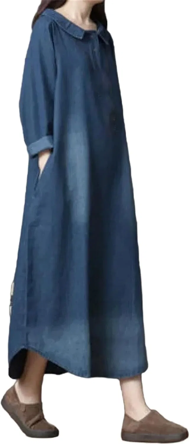 Женское свободное джинсовое платье макси Denim Blue