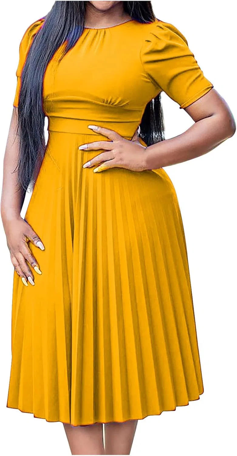 Женское коктейльное платье с рюшами A-line, Mustard Yellow