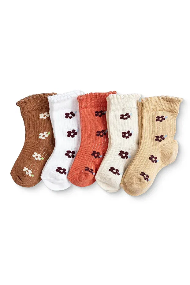 Детские носки для девочек с принтом 5 штук Hellobaby baby girl, Orange Printed Ebebek Hello Baby