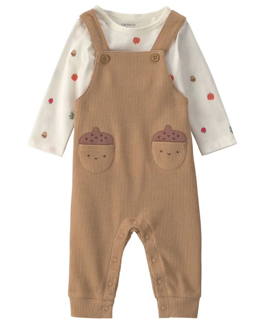 Комплект из боди и комбинезона с длинным рукавом, осенним принтом Carter's, Brown, Cream