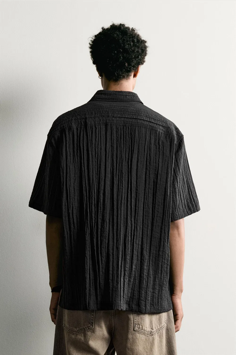 Рубашка свободного кроя с текстурированной поверхностью. ZARA, Black — фото 3