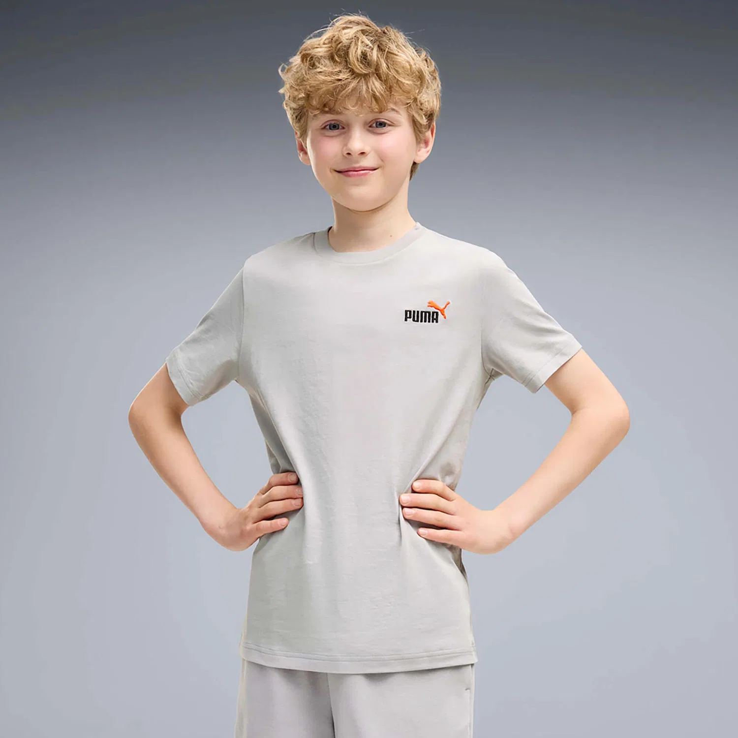 Детская футболка с принтом Ess 2 Color Small No. 1 Logo Tee B Puma, Grau — фото 2