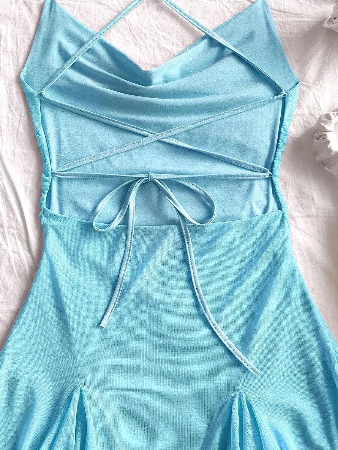 Женское мини-платье на бретельках с открытой спиной, Blue — фото 3