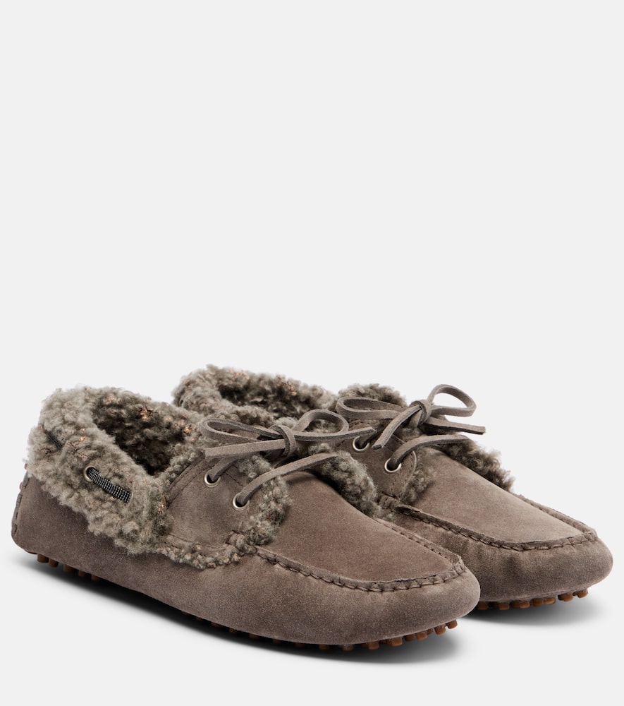 Мокасины из замши с отделкой из мутона monili Brunello Cucinelli, Ossido