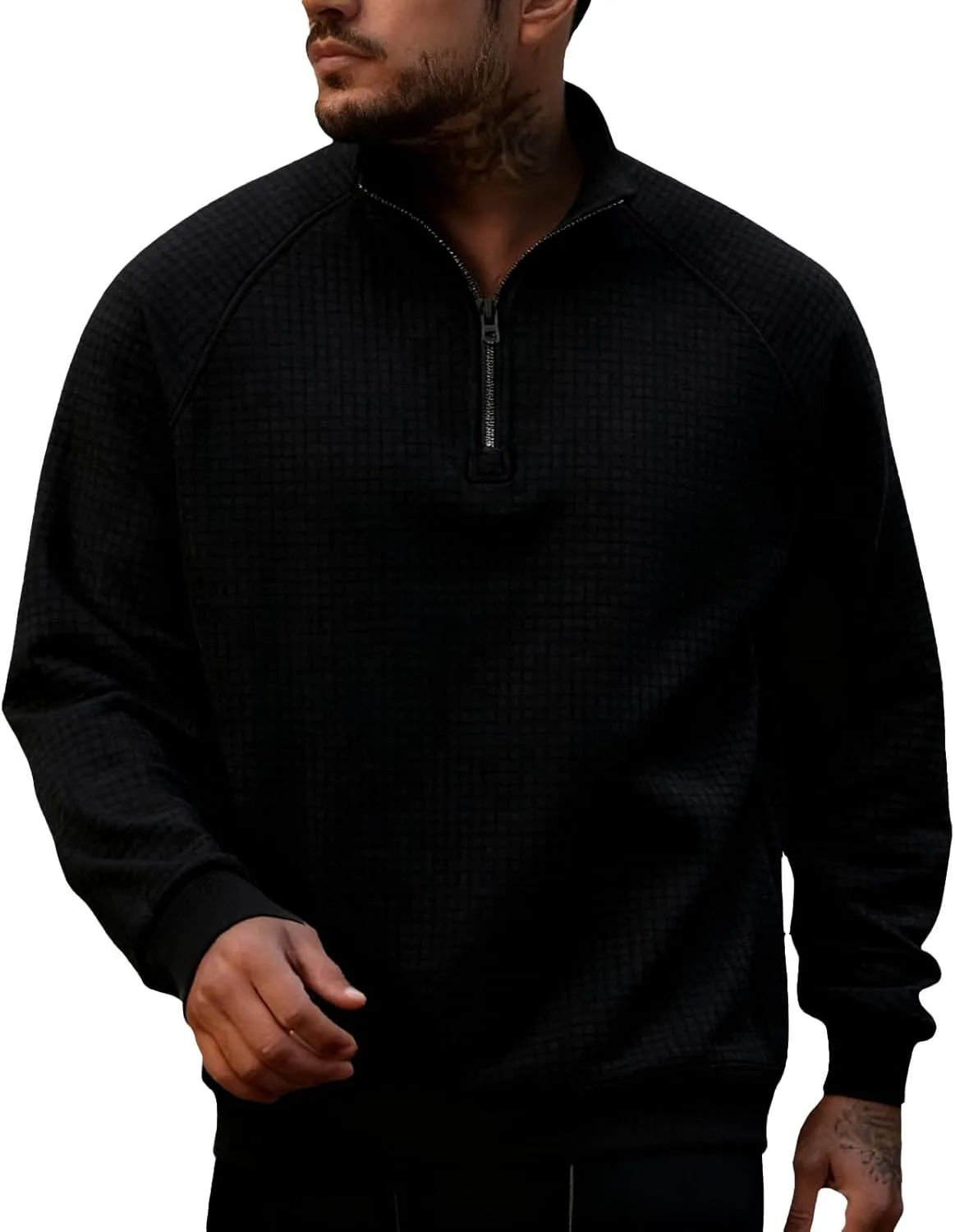 

Мужской свитер с четвертью молнии, вафельной вязкой и длинными рукавами