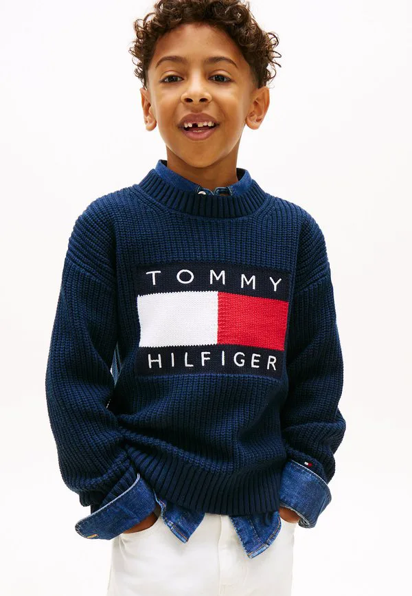 Свитер крупной вязки с изображением флага наследия. Tommy Hilfiger, Dark Night Navy — фото 2
