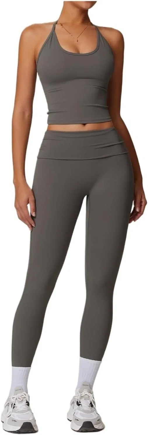 Женский спортивный комплект из 2 предметов, фитнес-бра и леггинсы, Grey 6