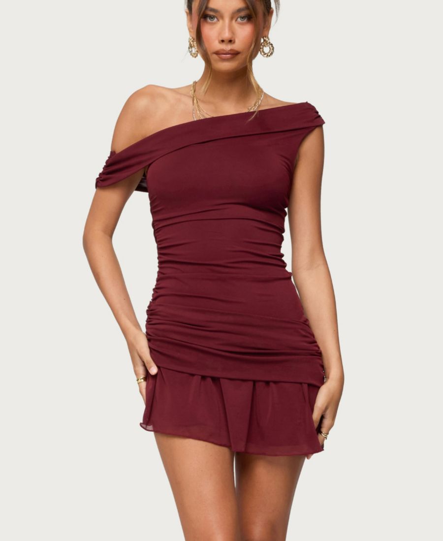 

Женское мини-платье Gesibelle с открытыми плечами и сетчатой вставкой Edikted, Burgundy