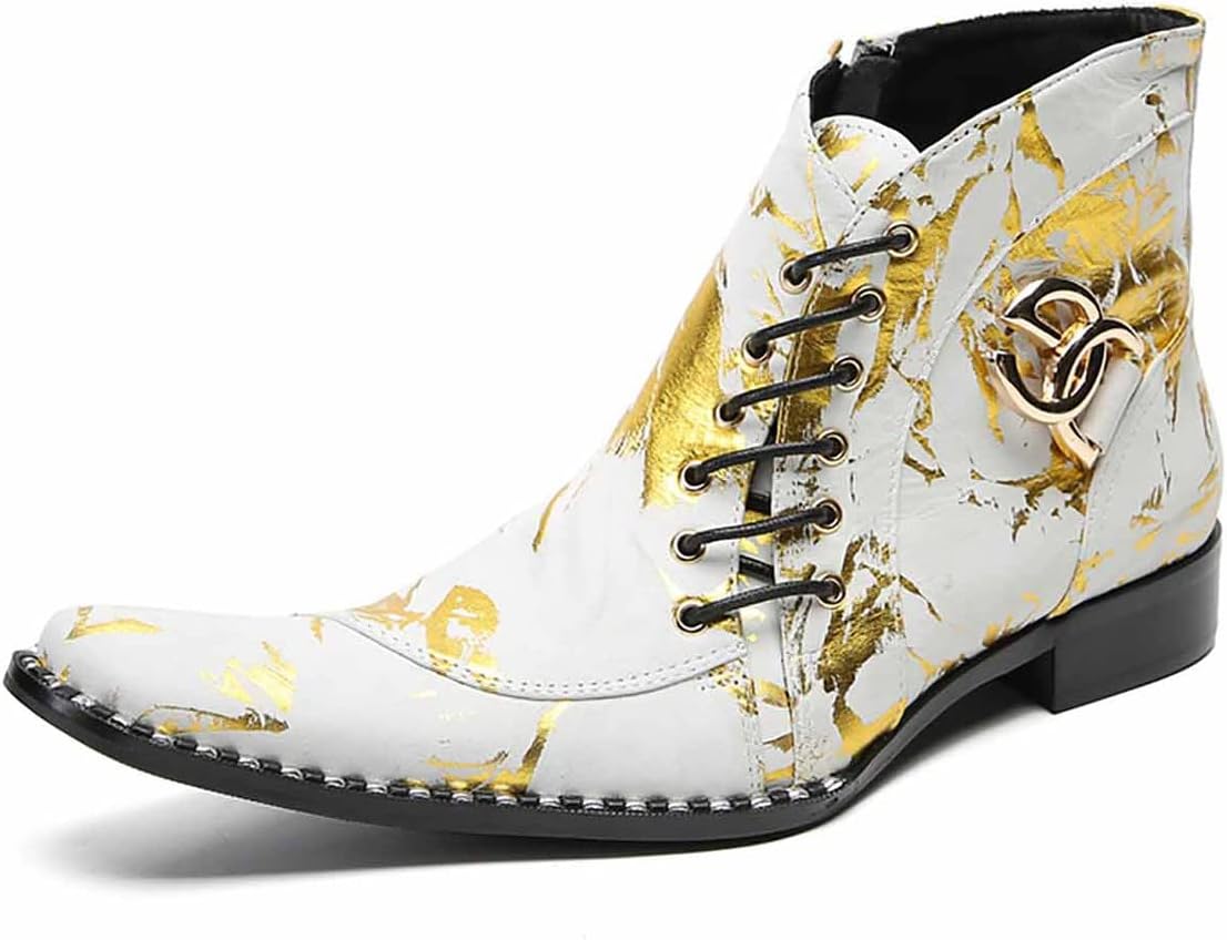 

Мужские ковбойские ботинки Santimon Chelsea - западные ботинки на шнуровке до щиколотки для городских вечеринок/вестерн-свадеб, премиальные кожаные повседневно-нарядные ботинки с декоративной строчкой, белый