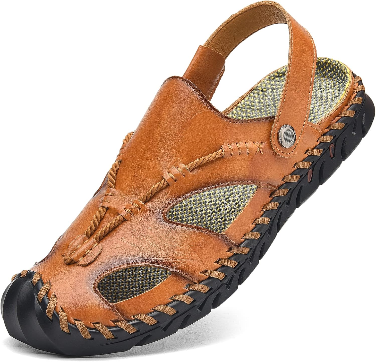 

Мужские сандалии Shaire, кожаные, с закрытым носком, Brown-1