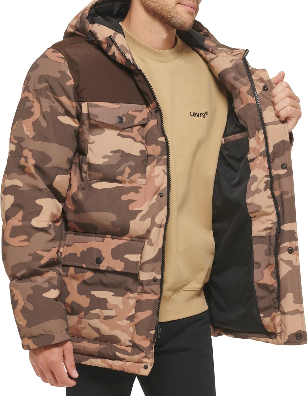 Стеганая парка Levi's для мужчин Arctic Cloth, Khaki Camo Colorblock — фото 4