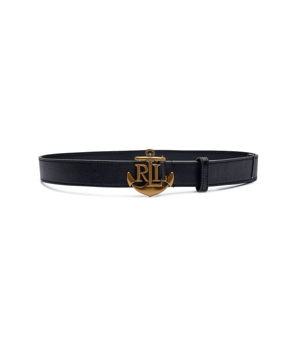 

Ремень женский Lauren Ralph Lauren кожаный с якорем, черный