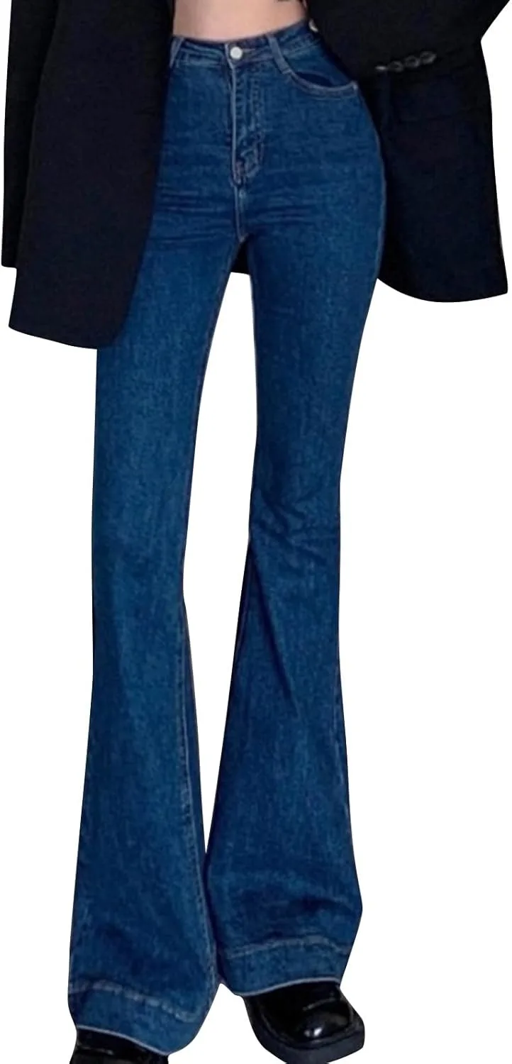 Джинсы для женщин Bell Bottom High Waisted Fitted Slight Destroyed Retro Wide Leg Oversize